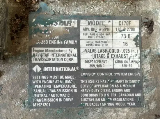 Picture of (Used) 1992 International DTA360, ENGINE ASSEMBLY
